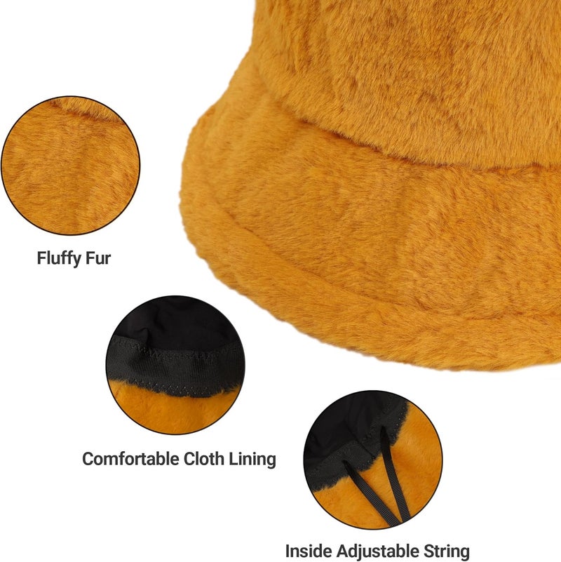 Umeepar Winter Faux Fur Fuzzy Bucket Hat Fluffy Warm Hat for Women Men - Image 4